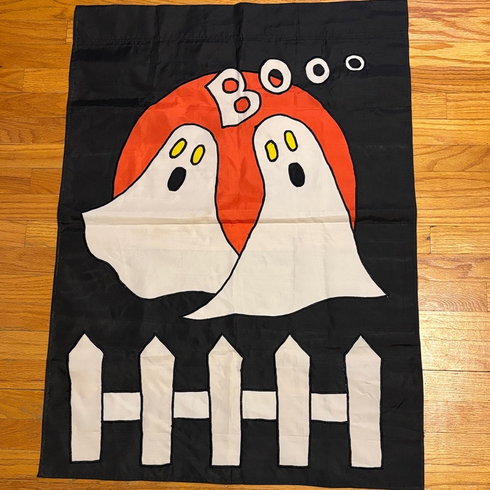 Vintage Halloween House Flag With Cute Spooky Ghosts and Boo Holiday Decor